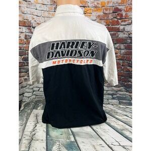 Harley Davidson Motorcycles Short Button Up Shirt Men's 2XL Black White Gray